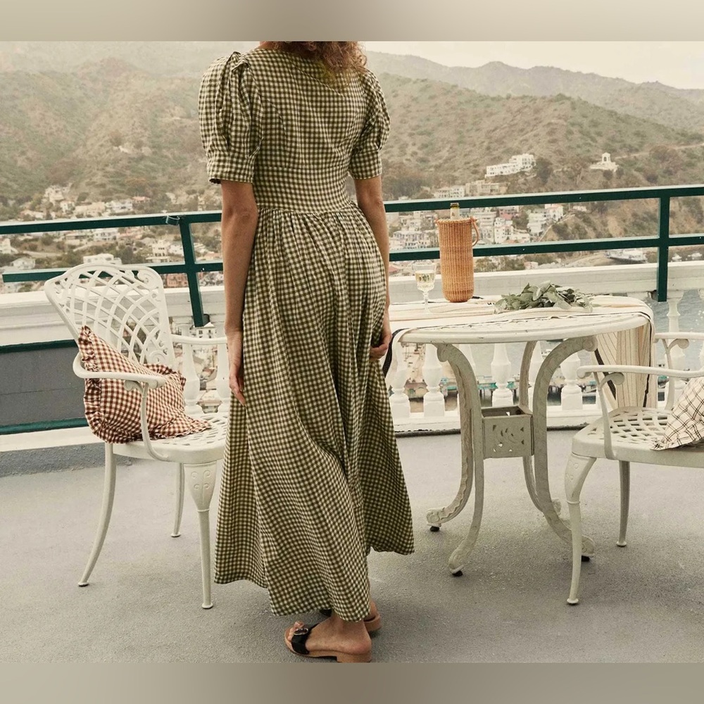 DÔEN Kennedy Dress in Olive Gingham | S - Picture 2 of 11